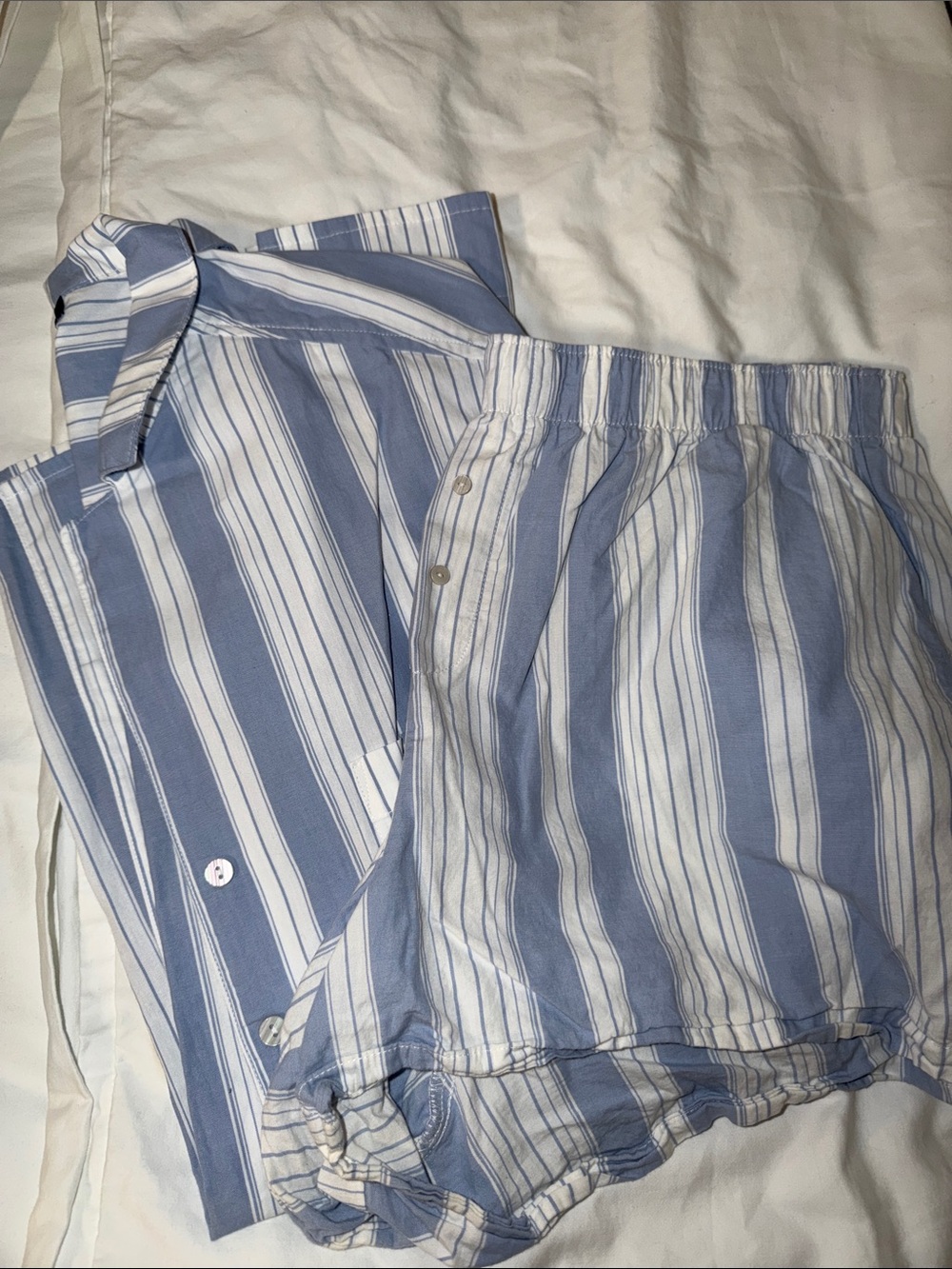 Light Blue Striped Women’s Lounge Shorts set